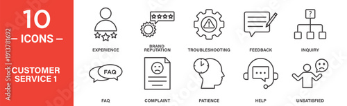 Customer service icon set. Customer service vector symbol in black filled and outlined style.
