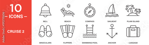 Cruise icon set, cruise vector symbol in black filled and outlined style.