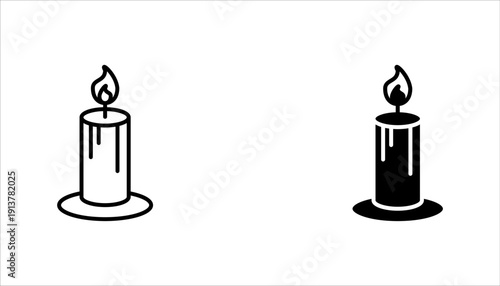Candle Icon Set – Outline and Solid Black Style