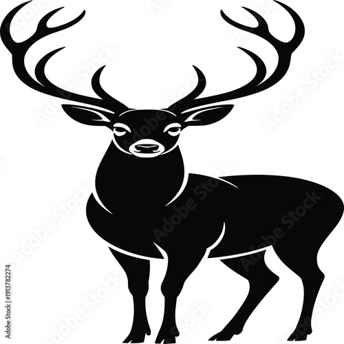 Black and white deer silhouette with large antlers