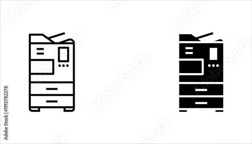 Multifunction Printer Copier Icon Black and White Set.