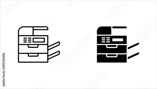 Office Printer and Copier Icon Black and White Set