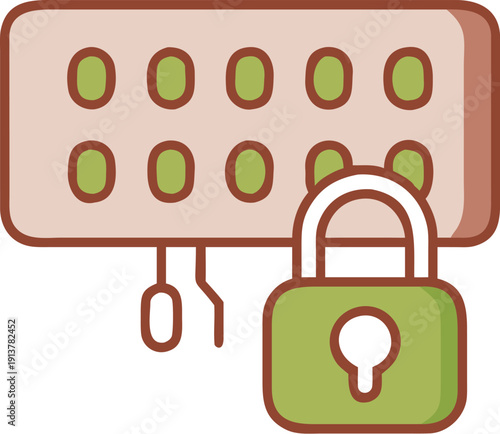 A digital keypad lock with a green padlock icon attached to it.