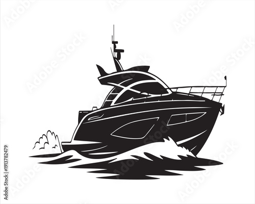 Modern Luxury Yacht Silhouette on Water