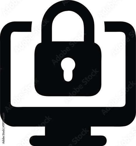 A computer monitor with a padlock symbolizing cybersecurity and data protection.