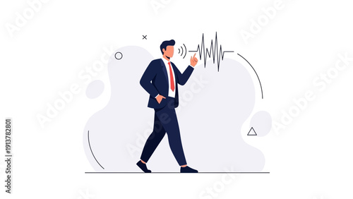 Businessman Talking, Voice Waveform, Sound Recognition, Communication Concept