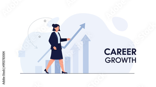 Businesswoman climbing career growth graph, success concept, illustration