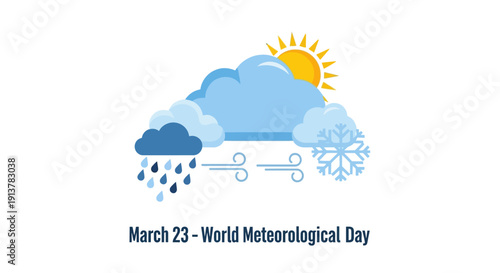 World Meteorological Day weather forecast illustration with clouds and sun