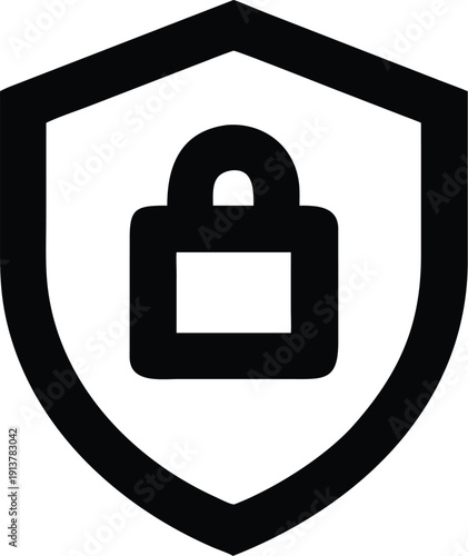 A secure shield icon with a padlock symbol in the center representing data protection
