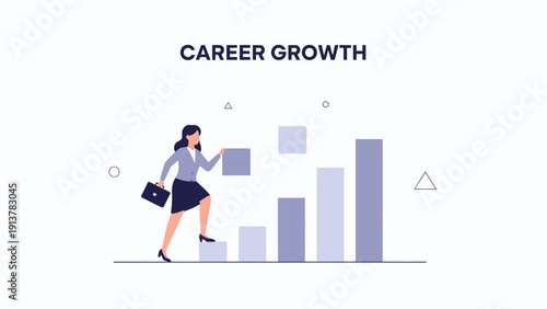 Businesswoman climbing stairs of career growth graph, success concept