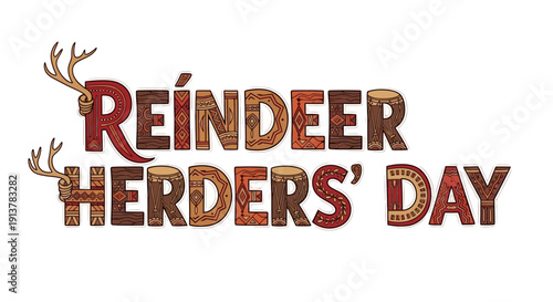 Vibrant Reindeer Herders' Day celebration with rustic typography and antlers