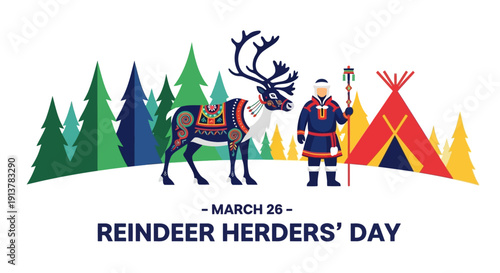 Reindeer Herders Day celebration with Sami culture illustration
