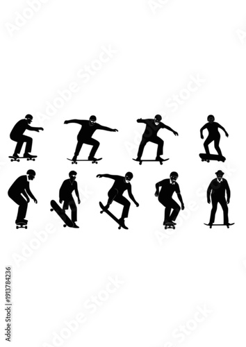 Senior citizen riding skateboard active aging and vitality concept silhouette vector