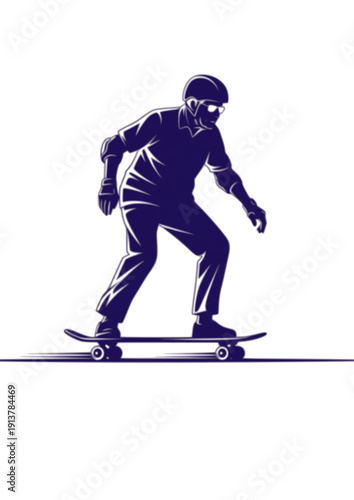Senior citizen riding skateboard active aging and vitality concept silhouette vector