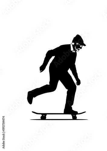 Senior citizen riding skateboard active aging and vitality concept silhouette vector