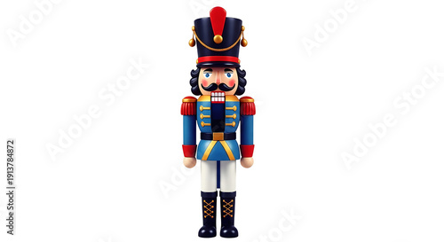 Colorful toy soldier nutcracker isolated on transparent background