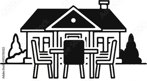 House with patio furniture and trees