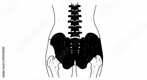 Human torso displaying spine, sacrum, pelvis, and upper leg bones