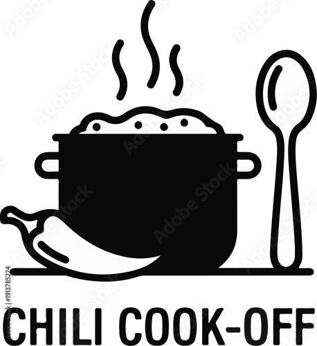 Icon of a steaming pot of chili with a chili pepper and spoon