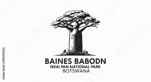 Iconic baobab tree illustration with location text below