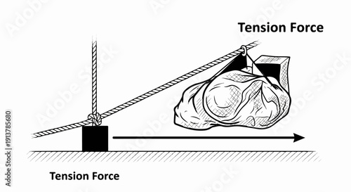 Illustration of a rope and a bag, depicting tension forces
