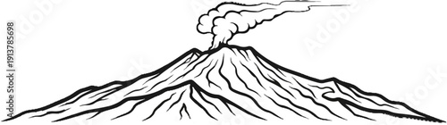 Illustration of a smoking volcano with radiating lines showing its slopes