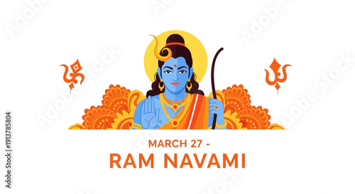 Vibrant Ram Navami celebration with Lord Rama in traditional Indian attire