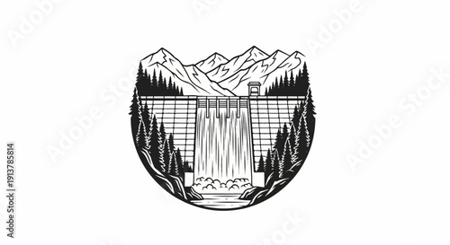 Impressive dam with flowing water and surrounding evergreen forest