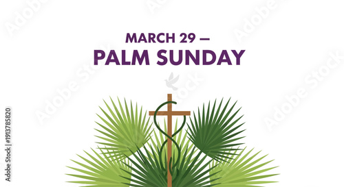 Palm Sunday celebration with cross and palm leaves on March 29