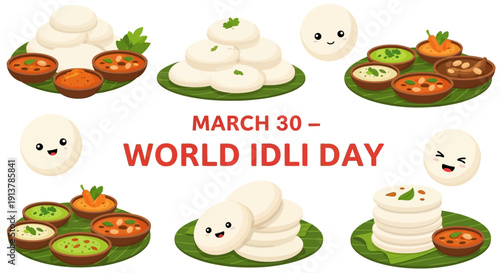 Colorful idli dishes with various chutneys on World Idli Day