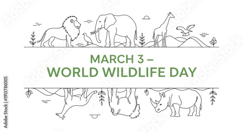 Vibrant animals celebrate World Wildlife Day in forest habitat	