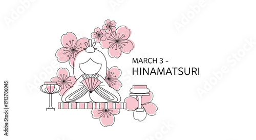 Hinamatsuri celebration with traditional Japanese dolls and cherry blossoms