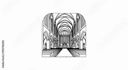 Interior view of a grand cathedral with arched ceilings and pews