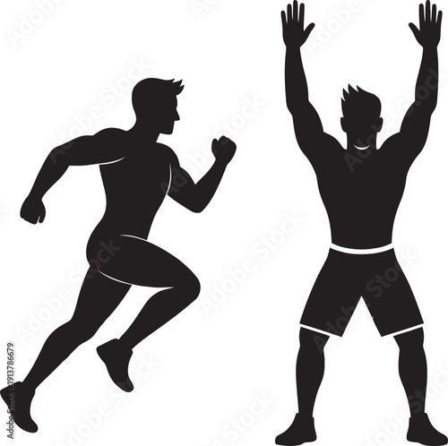 Cartoon man character running and exercising outdoors wearing fitness tracker for healthy lifestyle tracking on mobile app.