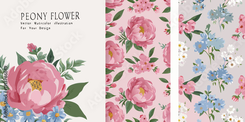 Floral pattern featuring peony blossoms and delicate botanical illustrations