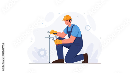 Male Mechanic Working with Tools on Machinery, Industrial Maintenance Concept
