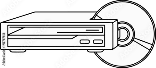 Minimalist line art shows a digital media player with a disc inserted into its slot