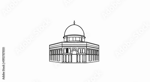 Minimalist line drawing of a domed building with ornate columns, symbolizing sacred architecture