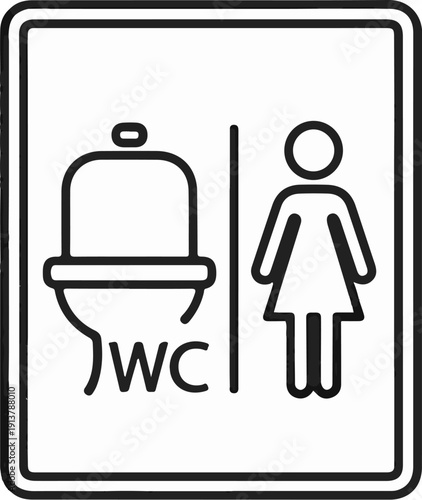 Minimalist sign shows toilet icon and woman figure, separated by vertical line
