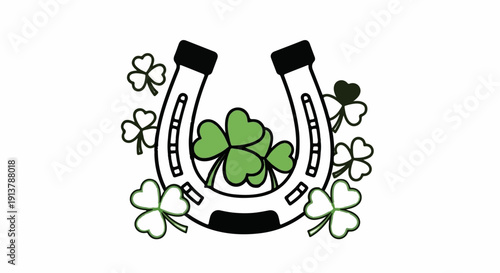 Lucky horseshoe with shamrocks, a symbol of good fortune