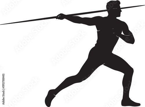 Black silhouette of man running with javelin also transparent background