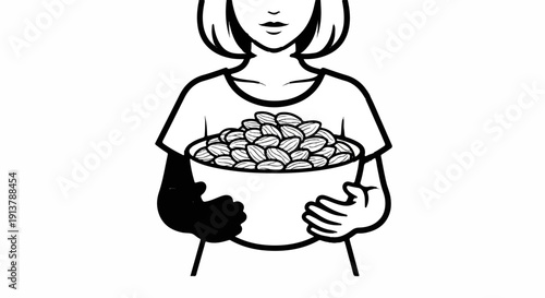 Person holding a bowl overflowing with numerous almonds