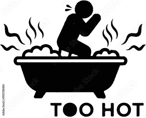 Person hunched in steamy bathtub, hot water discomfort