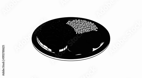 Plate of food with rice, beans, and what appears to be meat