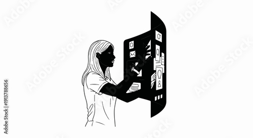 Person interacting with a futuristic digital interface