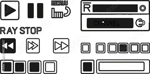 Play, pause, stop, record, rewind, fast forward, and channel selection icons
