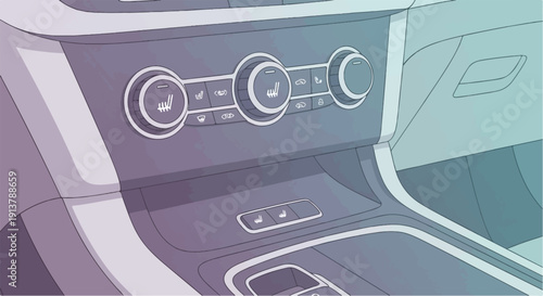 Modern car interior dashboard climate control panel and buttons