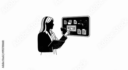Person interacts with digital display showing organized files and folders