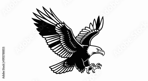 Majestic eagle in flight, wings spread wide, talons extended for prey