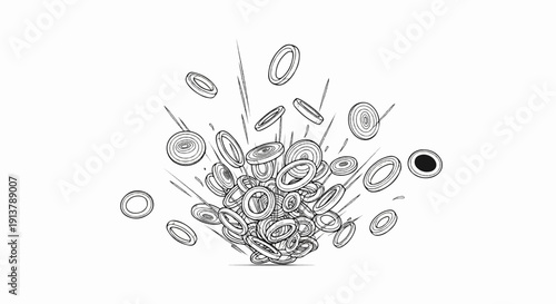 Rings explode outwards from a central point in a sketched, dynamic burst